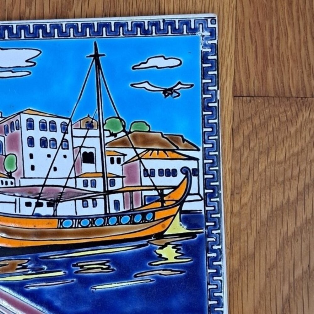 Vintage Philkeram Richards C Safarikas Hand Made Greece Ceramic Tile Decor - Picture 3 of 11